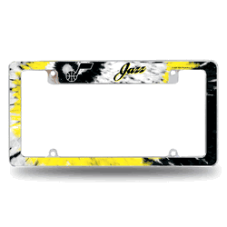 Utah Jazz Tie Dye 12" x 6" Chrome All Over Automotive License Plate Frame for Car/Truck/SUV