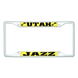 Utah Jazz White Metal License Plate Frame - 6.25"x12.25"