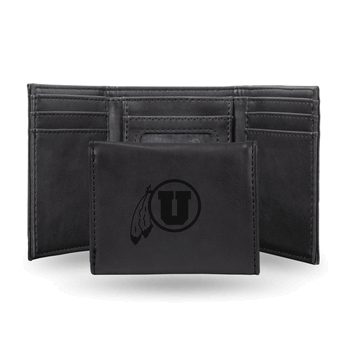 Utah Utes Black Laser Engraved Faux Leather Trifold