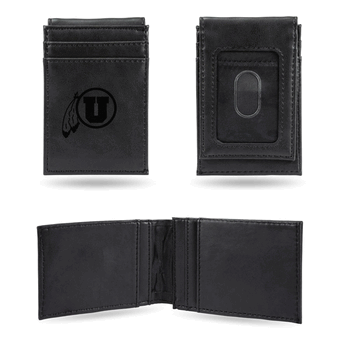 Utah Utes Black Laser Engraved Front Pocket Wallet