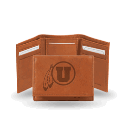 Utah Utes  Brown Embossed Genuine Leather Tri-Fold Wallet