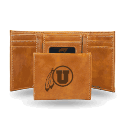 Utah Utes Brown Laser Engraved Tri-Fold Wallet