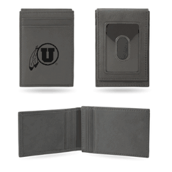 Utah Utes Gray Laser Engraved Front Pocket Wallet