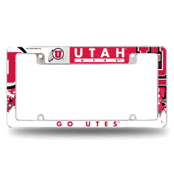 Utah Utes Primary 12" x 6" Chrome All Over Automotive License Plate Frame for Car/Truck/SUV