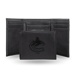Vancouver Canucks Black Laser Engraved Faux Leather Trifold