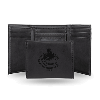 Vancouver Canucks Black Laser Engraved Faux Leather Trifold
