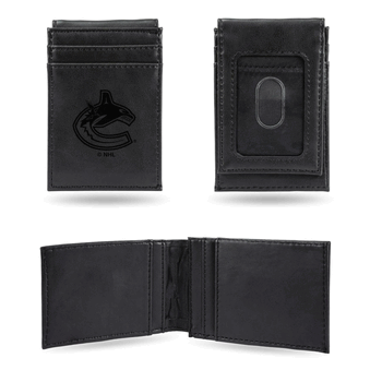 Vancouver Canucks Black Laser Engraved Front Pocket Wallet