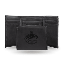 Vancouver Canucks Black Laser Engraved Tri-Fold Wallet