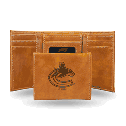 Vancouver Canucks Brown Laser Engraved Tri-Fold Wallet