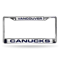 Vancouver Canucks Laser Chrome Frame - White Background With Navy Letters