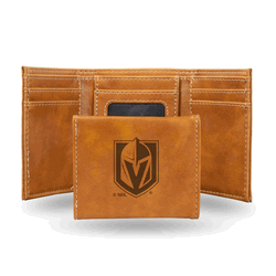 Vegas Golden Knights Brown Laser Engraved Faux Leather Trifold