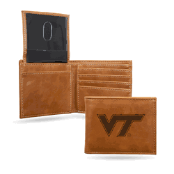 Virginia Tech Hokies Brown Laser Engraved Bill-fold Wallet