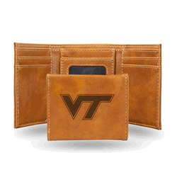 Virginia Tech Hokies Brown Laser Engraved Faux Leather Trifold