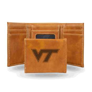 Virginia Tech Hokies Brown Laser Engraved Faux Leather Trifold