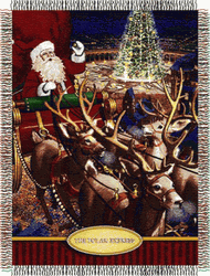 Warner Bros. Polar Express Santa Flight Woven Tapestry Throw Blanket 48x60 Inches