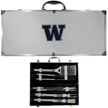 Washington Huskies 8 pc Stainless Steel BBQ Set w/Metal Case