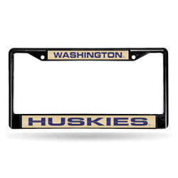 Washington Huskies Black 12" x 6" Black Laser Cut Chrome Frame