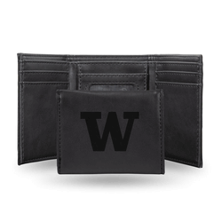 Washington Huskies Black Laser Engraved Faux Leather Trifold