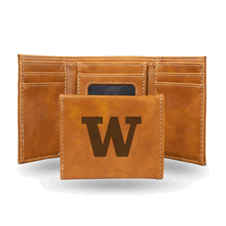 Washington Huskies Brown Laser Engraved Faux Leather Trifold