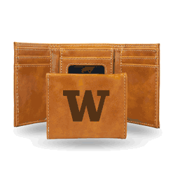 Washington Huskies Brown Laser Engraved Tri-Fold Wallet