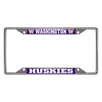 Washington Huskies Chrome Metal License Plate Frame, 6.25in x 12.25in