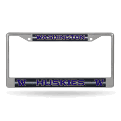 Washington Huskies Classic 12" x 6" Silver Bling Chrome Car/Truck/SUV Auto Accessory
