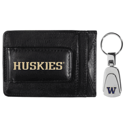 Washington Huskies Leather Cash & Cardholder & Steel Key Chain