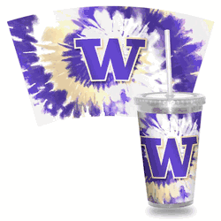Washington Huskies Metallic Tye Dye Clear Tumbler W/Straw