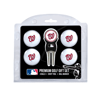 Washington Nationals 4 Ball Gift Set + Divot Tool & Marker