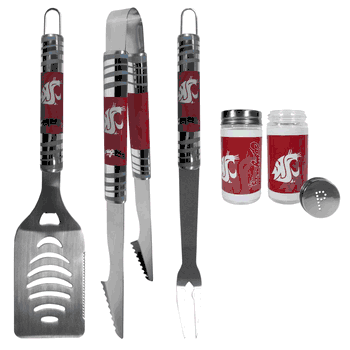Washington St. Cougars 3 pc Tailgater BBQ Set and Salt and Pepper Shaker Set