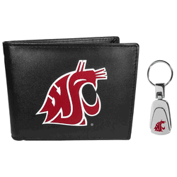 Washington St. Cougars Bi-fold Wallet & Steel Key Chain