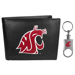 Washington St. Cougars Leather Bi-fold Wallet & Valet Key Chain