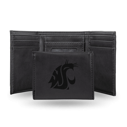 Washington State Cougars Black Laser Engraved Faux Leather Trifold