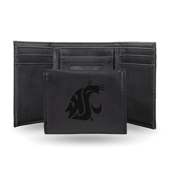 Washington State Cougars Black Laser Engraved Faux Leather Trifold