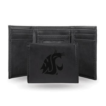 Washington State Cougars Black Laser Engraved Tri-Fold Wallet