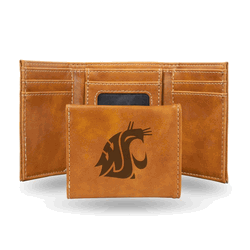 Washington State Cougars Brown Laser Engraved Faux Leather Trifold