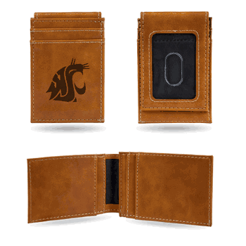 Washington State Cougars Brown Laser Engraved Front Pocket Wallet
