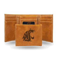 Washington State Cougars Brown Laser Engraved Tri-Fold Wallet