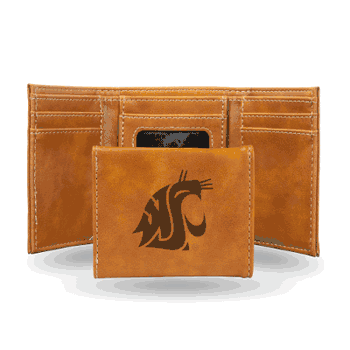 Washington State Cougars Brown Laser Engraved Tri-Fold Wallet