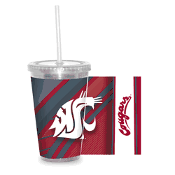Washington State Cougars Clear Tumbler W/Straw