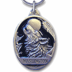 Washington Wolf Metal Key Chain with Enameled Details