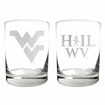 West Virginia Mountaineers 2pc Rocks Glass Set