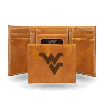West Virginia Mountaineers Brown Laser Engraved Tri-Fold Wallet