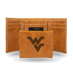 West Virginia Mountaineers Brown Laser Engraved Tri-Fold Wallet
