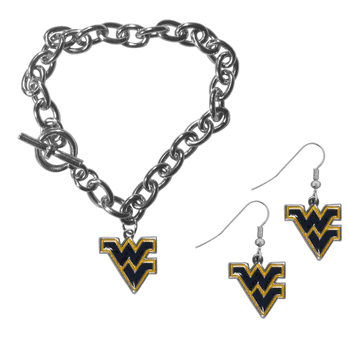 West Virginia Mountaineers Chain Bracelet and Dangle Earring Set
