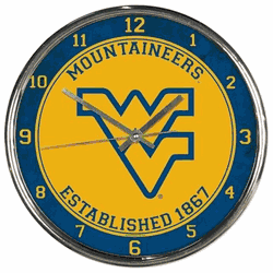 West Virginia Mountaineers Clock Round Wall Style Chrome