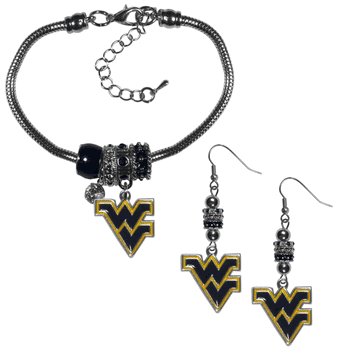 West Virginia Mountaineers Euro Bead Earrings and Bracelet Set