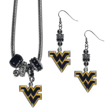 West Virginia Mountaineers Euro Bead Earrings and Necklace Set