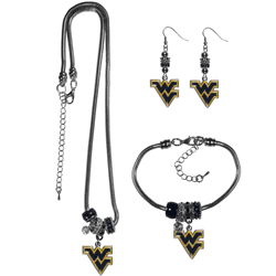 West Virginia Mountaineers Euro Bead Jewelry 3 piece Set