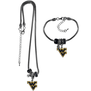 West Virginia Mountaineers Euro Bead Necklace and Bracelet Set